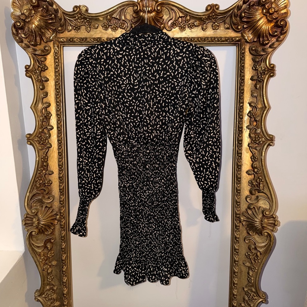 Ruched Black and White Patterned Dress US S